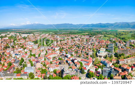Kazanlak city centre aerial panoramic view in Bulgaria Kazanlak city centre aerial panoramic view in Bulgaria 139720947