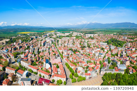 Kazanlak city centre aerial panoramic view in Bulgaria Kazanlak city centre aerial panoramic view in Bulgaria 139720948