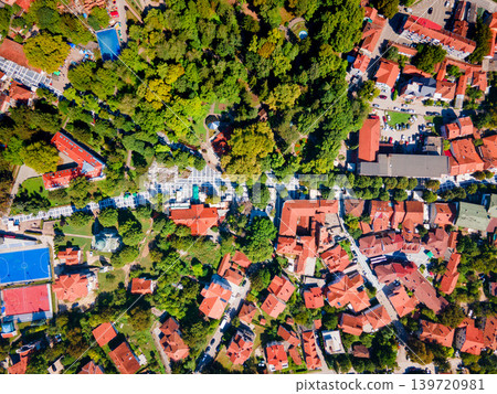 Aerial view of Sokobanja resort town in eastern Serbia 139720981