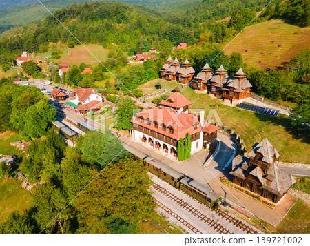 Panoramic aerial view of Mokra Gora village in mountains, Serbia Panoramic aerial view of Mokra Gora village in mountains, Serbia 139721002