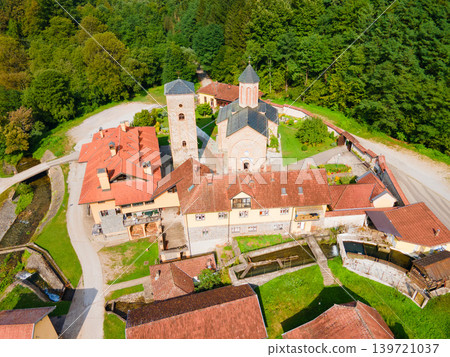 Aerial view of the Raca Monastery near Bajina Basta, Serbia Aerial view of the Raca Monastery near Bajina Basta, Serbia 139721037