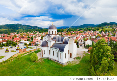 Aerial view of Saint Sava Church in Bajina Basta town, Serbia Aerial view of Saint Sava Church in Bajina Basta town, Serbia 139721082
