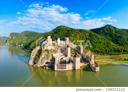 Aerial view of Golubac Fortress on Danube river in Serbia Aerial view of Golubac Fortress on Danube river in Serbia 139721123
