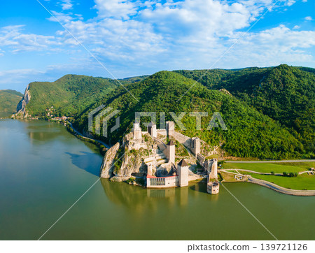 Aerial view of Golubac Fortress on Danube river in Serbia Aerial view of Golubac Fortress on Danube river in Serbia 139721126