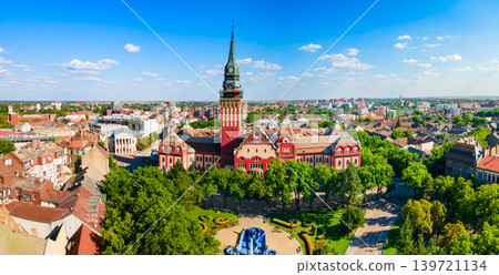 Aerial view of City Hall in Subotica city, Serbia Aerial view of City Hall in Subotica city, Serbia 139721134