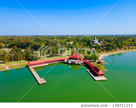 Aerial view of Palic Lake with Womens Lido in Palic, Serbia Aerial view of Palic Lake with Womens Lido in Palic, Serbia 139721153