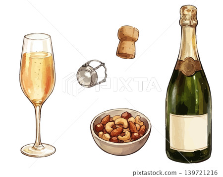 Illustrations of red wine, white wine, and sparkling wine Illustrations of red wine, white wine, and sparkling wine 139721216