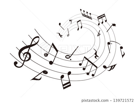 Wavy music sheet: background vector illustration of musical notes lined up on staves 139721572