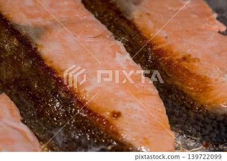 Close-up of a fragrant, grilled salmon fillet 139722099
