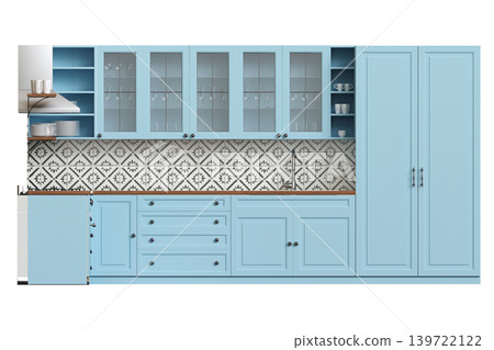Kitchen furniture isolated on transparent background, 3d illustration, cg render 139722122