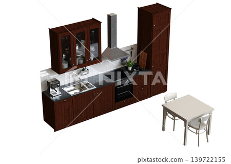 Kitchen furniture isolated on transparent background, 3d illustration, cg render Kitchen furniture isolated on transparent background, 3d illustration, cg render 139722155
