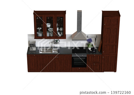 Kitchen furniture isolated on transparent background, 3d illustration, cg render Kitchen furniture isolated on transparent background, 3d illustration, cg render 139722160