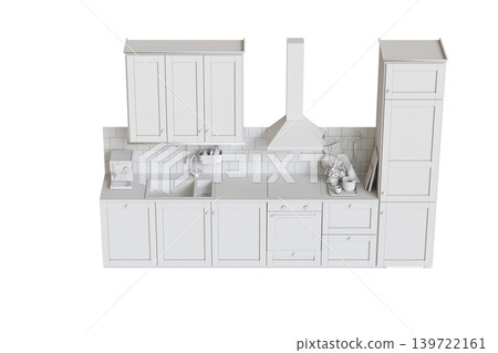 Kitchen furniture isolated on transparent background, 3d illustration, cg render Kitchen furniture isolated on transparent background, 3d illustration, cg render 139722161