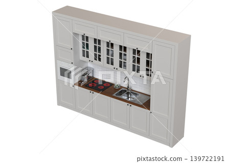 Kitchen furniture isolated on transparent background, 3d illustration, cg render Kitchen furniture isolated on transparent background, 3d illustration, cg render 139722191