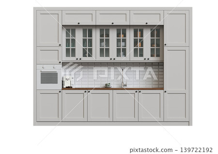 Kitchen furniture isolated on transparent background, 3d illustration, cg render Kitchen furniture isolated on transparent background, 3d illustration, cg render 139722192