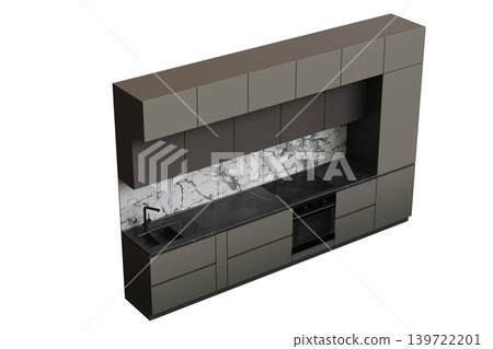Kitchen furniture isolated on transparent background, 3d illustration, cg render Kitchen furniture isolated on transparent background, 3d illustration, cg render 139722201