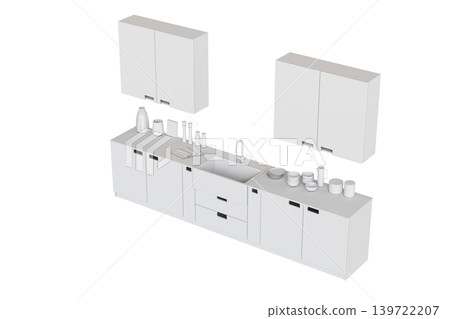 Kitchen furniture isolated on transparent background, 3d illustration, cg render Kitchen furniture isolated on transparent background, 3d illustration, cg render 139722207