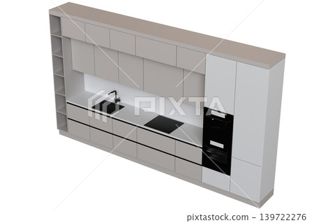 Kitchen furniture isolated on transparent background, 3d illustration, cg render Kitchen furniture isolated on transparent background, 3d illustration, cg render 139722276