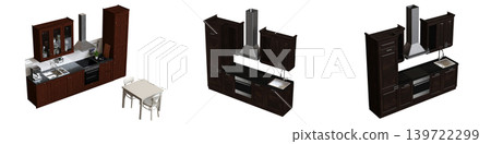 Kitchen furniture isolated on transparent background, 3d illustration, cg render Kitchen furniture isolated on transparent background, 3d illustration, cg render 139722299