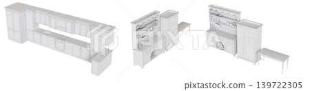 Kitchen furniture isolated on transparent background, 3d illustration, cg render Kitchen furniture isolated on transparent background, 3d illustration, cg render 139722305
