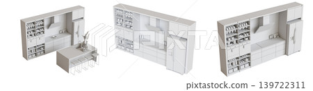 Kitchen furniture isolated on transparent background, 3d illustration, cg render 139722311