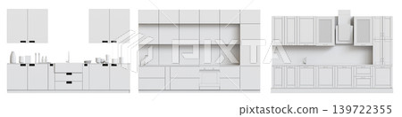 Kitchen furniture isolated on transparent background, 3d illustration, cg render 139722355