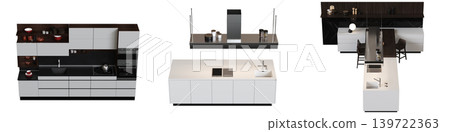 Kitchen furniture isolated on transparent background, 3d illustration, cg render Kitchen furniture isolated on transparent background, 3d illustration, cg render 139722363