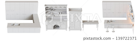 Kitchen furniture isolated on transparent background, 3d illustration, cg render 139722371
