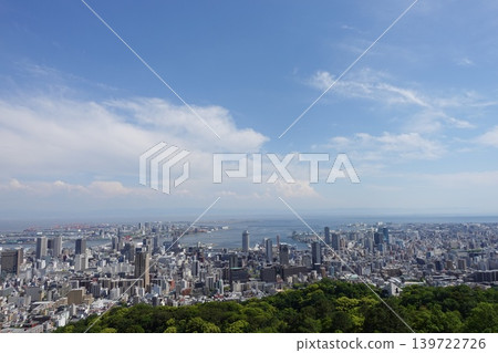 A panoramic photograph of the port town and the sea as seen from the mountaintop. A panoramic photograph of the port town and the sea as seen from the mountaintop. 139722726