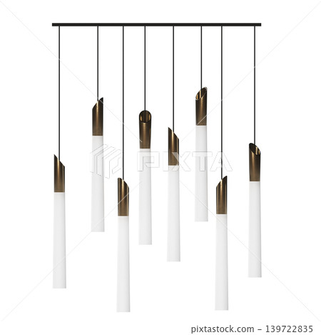chandelier on the ceiling isolated on transparent background, hanging lamp, pendant light, 3D illustration, cg render 139722835