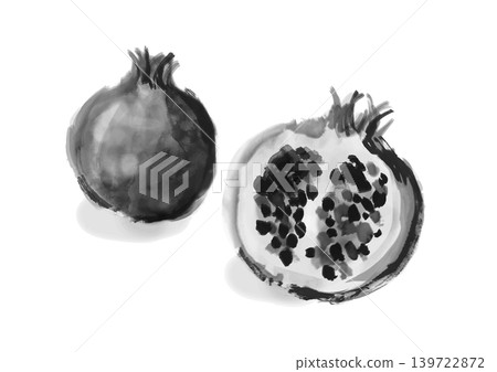 一幅手繪的石榴插圖,黑白風格。 一幅手繪的石榴插圖,黑白風格。 139722872