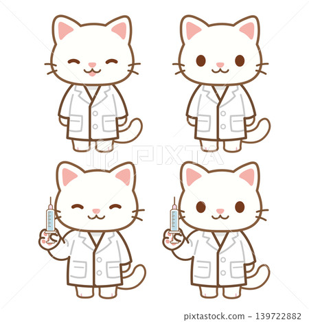 Smiling cat in a white coat character illustration | Veterinary medicine, pet clinic Smiling cat in a white coat character illustration | Veterinary medicine, pet clinic 139722882