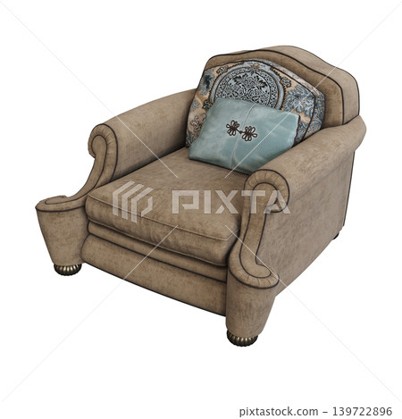 armchair isolate on a transparent background, comfortable furniture for home interior, 3D illustration, cg render armchair isolate on a transparent background, comfortable furniture for home interior, 3D illustration, cg render 139722896