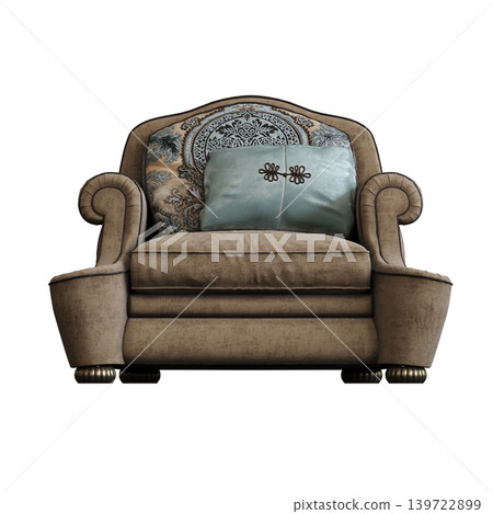 armchair isolate on a transparent background, comfortable furniture for home interior, 3D illustration, cg render armchair isolate on a transparent background, comfortable furniture for home interior, 3D illustration, cg render 139722899