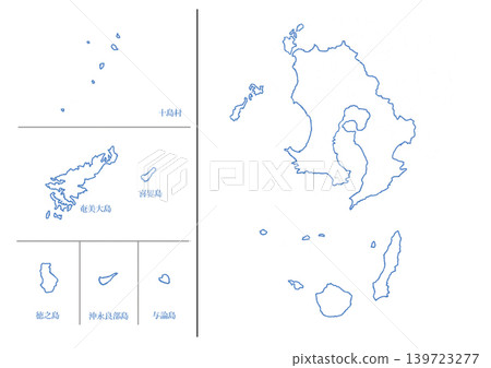 鹿兒島縣 - 空白地圖 - 藍色邊框 鹿兒島縣 - 空白地圖 - 藍色邊框 139723277