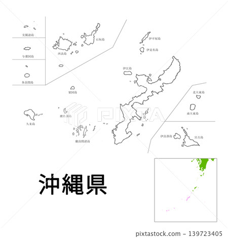 沖繩縣 - 空白地圖(未顯示縣府所在地) 沖繩縣 - 空白地圖(未顯示縣府所在地) 139723405