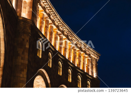 Illuminated the Government of Armenia building at night, Yerevan. Dramatic night view Illuminated the Government of Armenia building at night, Yerevan. Dramatic night view 139723645