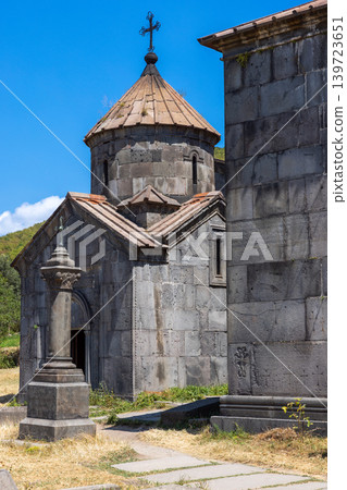 Serene exterior view of an ancient Armenian stone church and monastery. Haghpat 139723651