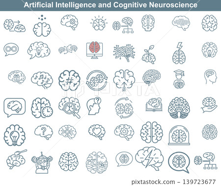 Artificial intelligence and neuroscience icon collection showing brain functions human cognition thinking process and neural network Artificial intelligence and neuroscience icon collection showing brain functions human cognition thinking process and neural network 139723677