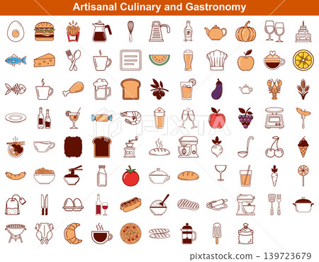 Artisanal gastronomy and kitchen theme collection with diverse food and cooking icons Artisanal gastronomy and kitchen theme collection with diverse food and cooking icons 139723679