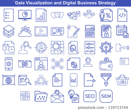 Comprehensive collection of data visualization and digital business strategy icons for modern professional web design Comprehensive collection of data visualization and digital business strategy icons for modern professional web design 139723749