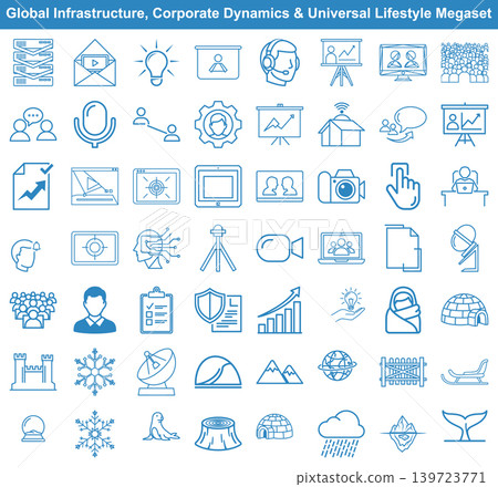 Corporate dynamics and global infrastructure icon set featuring digital technology communication and environmental elements for business Corporate dynamics and global infrastructure icon set featuring digital technology communication and environmental elements for business 139723771