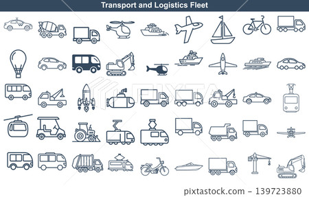 Set of assorted transport and logistics vehicle icons in simple outline style for professional design projects Set of assorted transport and logistics vehicle icons in simple outline style for professional design projects 139723880