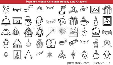 Set of festive christmas holiday line art icons for seasonal design projects and social media graphics 139723903