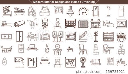 Set of modern home furniture line icons for interior design projects and house renovation service elements 139723921