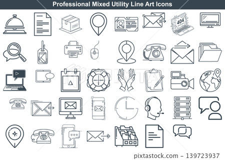 Set of professional office utility icons in simple line art style for web and mobile 139723937