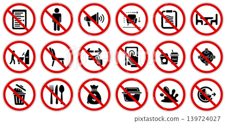 A large collection of vector prohibition signs illustrating various forbidden actions and general restrictions A large collection of vector prohibition signs illustrating various forbidden actions and general restrictions 139724027