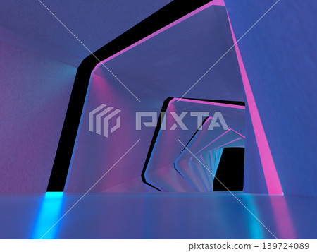 A 3D illustration of a tunnel illuminated by cybernetic light. A 3D illustration of a tunnel illuminated by cybernetic light. 139724089