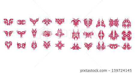Collection of tribal style decorative motifs and modern graphic elements for tattoo designs and graphic projects 139724145