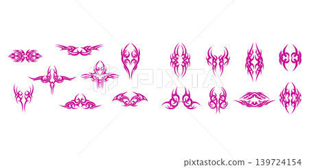 Diverse assortment of decorative tribal style vector elements, ideal for visual branding and creative projects 139724154